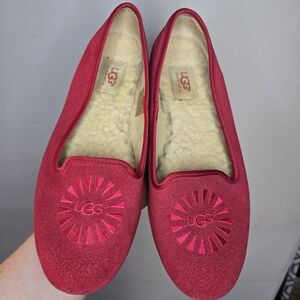 UGG Women's Vibrant Red Suede Flats, Size 9